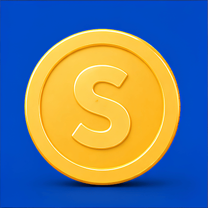 Gold coin with a letter 'S' on a blue background