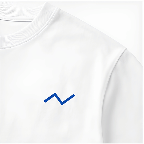 White sweatshirt with a blue logo on a white background