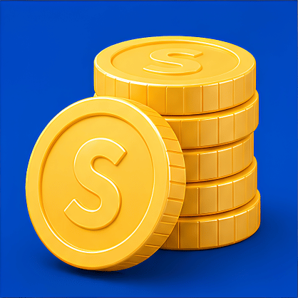 Stack of yellow coins with dollar sign on a blue background