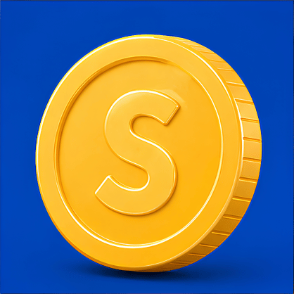 Gold coin with a dollar sign on a blue background