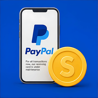 Phone displaying PayPal logo with a gold coin on a blue background