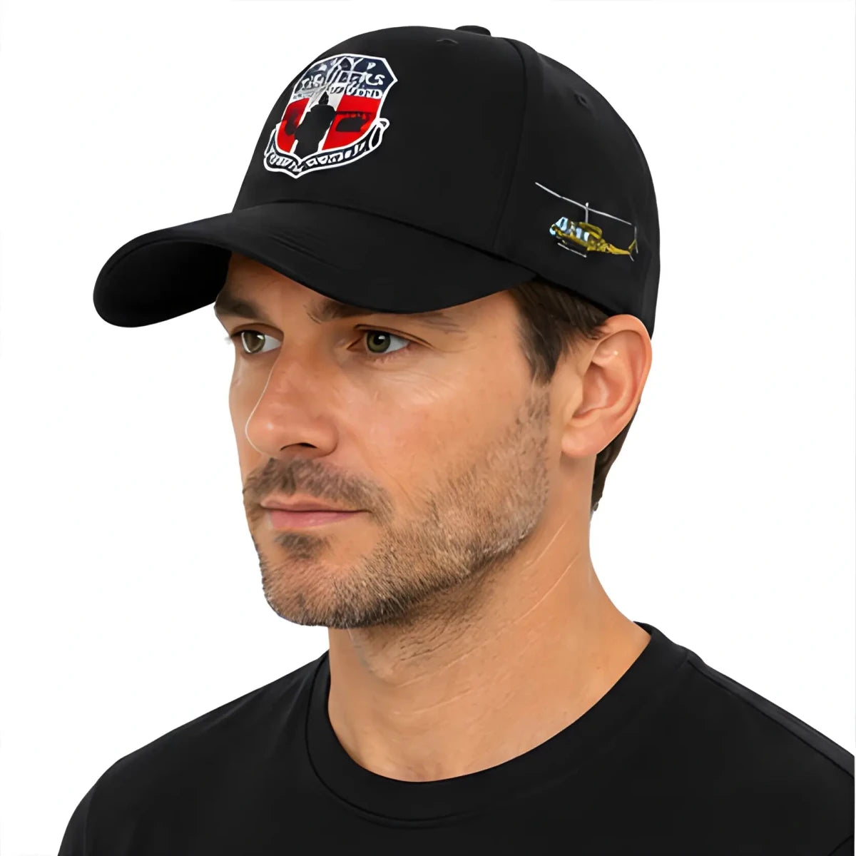 Black Sky Soldiers Aviation Hat - SearchPify - Man wearing a black cap with a logo on a white background