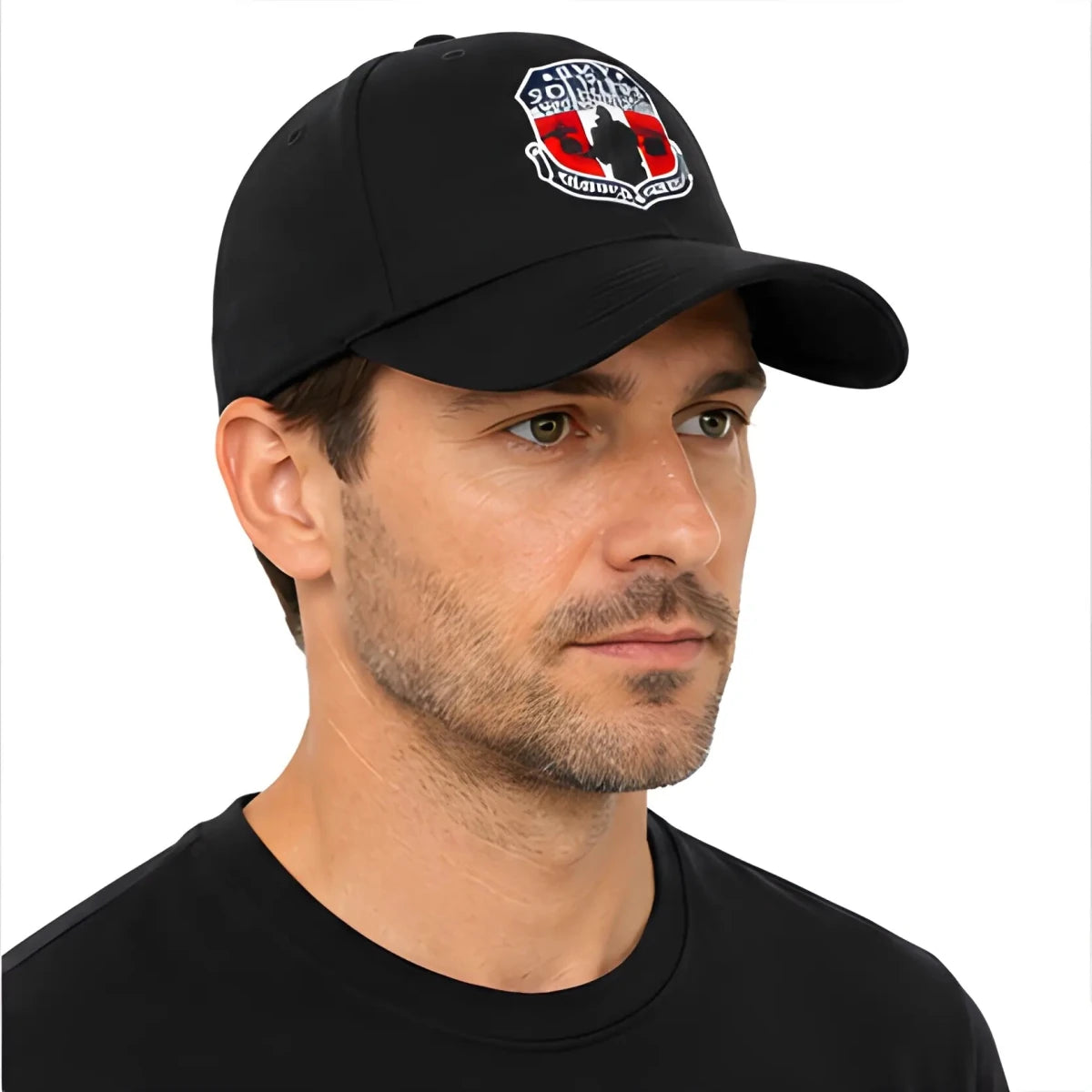 Black Sky Soldiers Aviation Hat - SearchPify - Man wearing a black cap with a logo on a white background