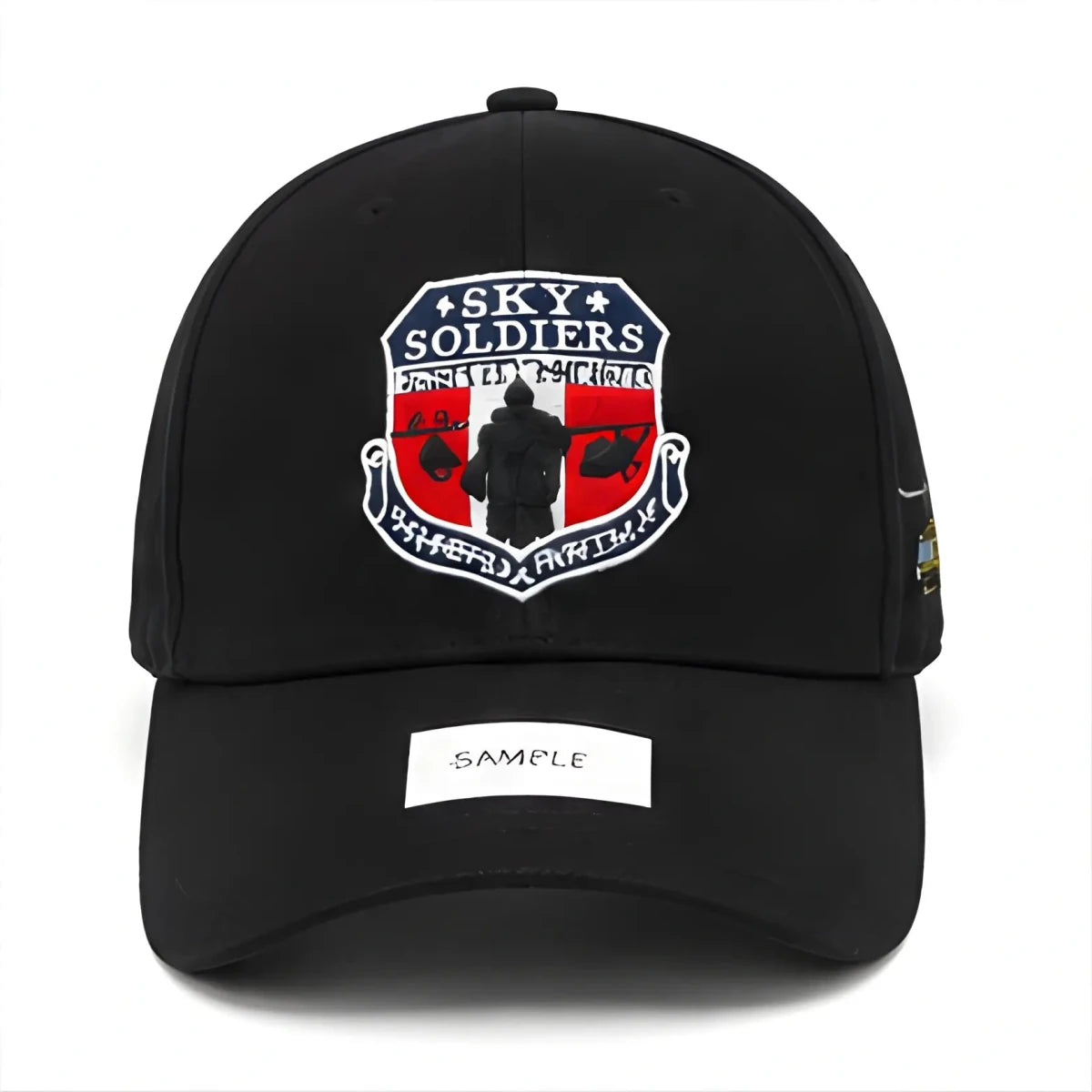 Black Sky Soldiers Aviation Hat - SearchPify - Black cap with 'Sky Soldiers' logo on a white background