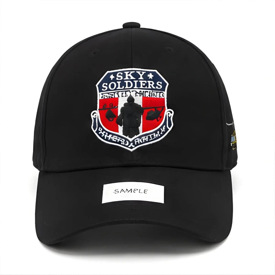 Black Sky Soldiers Aviation Hat - SearchPify - Black cap with 'Sky Soldiers' logo on a white background