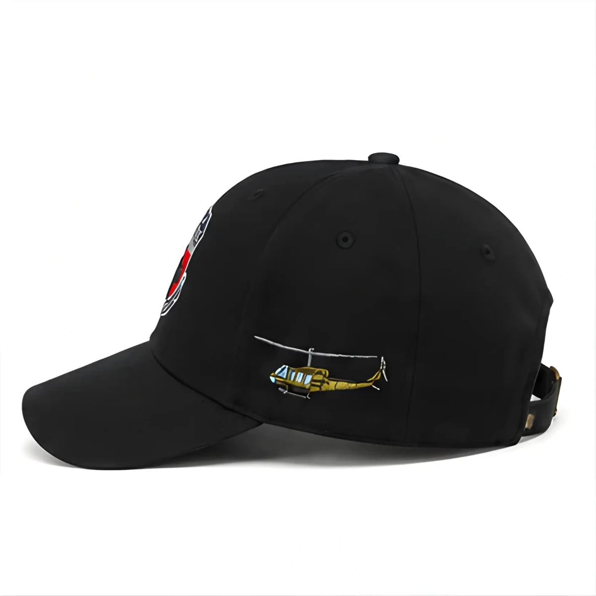 Black Sky Soldiers Aviation Hat - SearchPify - Black cap with helicopter design and patch on a white background