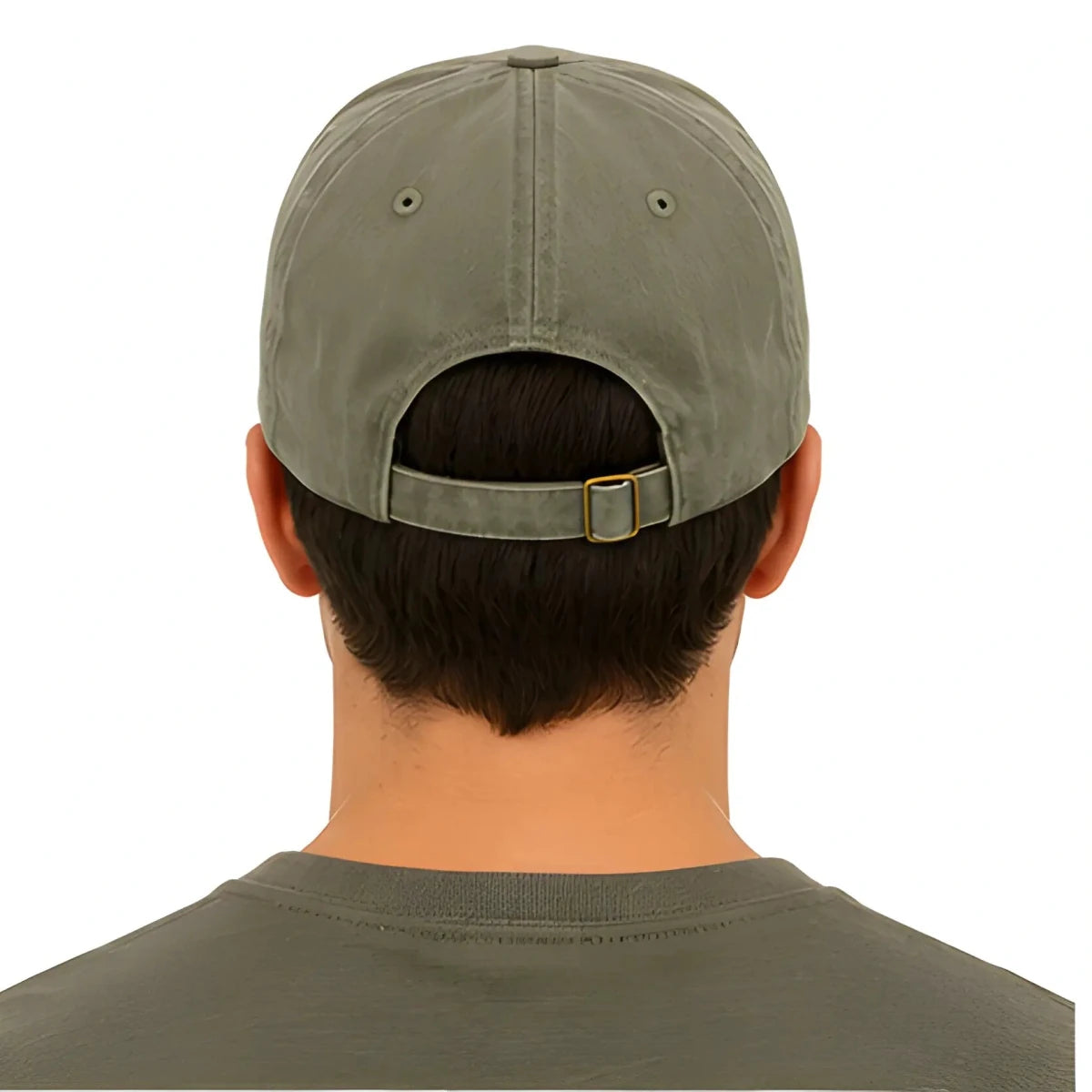 Green Army Aviation Heritage Foundation Dad Hat - SearchPify - Person wearing a green cap and shirt on a white background