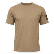 Sky Soldiers Short-Sleeve T-Shirt - SearchPify - Tan t-shirt with a sleeve patch on a white background
