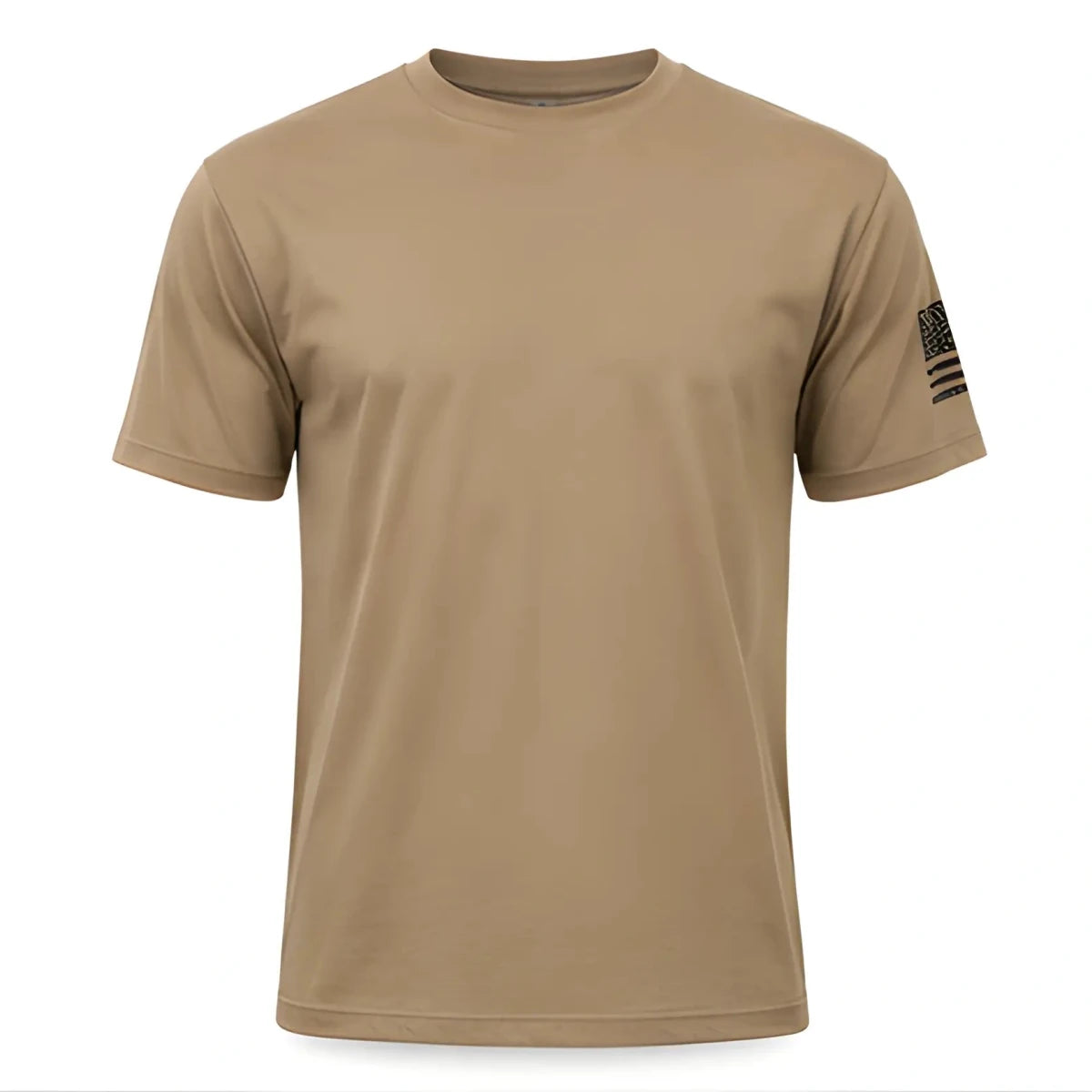 Sky Soldiers Short-Sleeve T-Shirt - SearchPify - Tan t-shirt with a sleeve patch on a white background