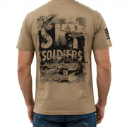 Sky Soldiers Short-Sleeve T-Shirt - SearchPify - Beige t-shirt with 'Shave Soldiers' graphic on the back, worn by a person.