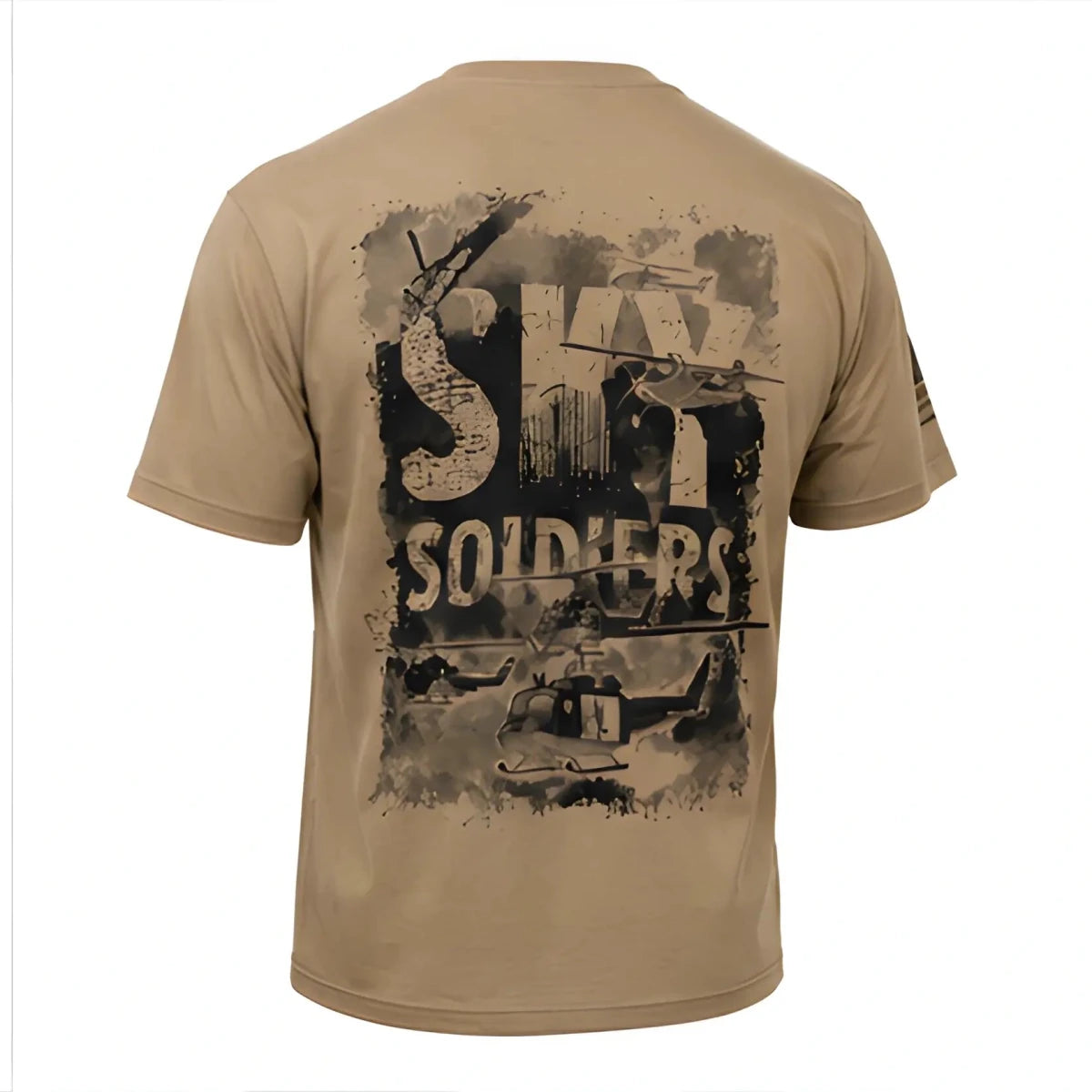 Sky Soldiers Short-Sleeve T-Shirt - SearchPify - Tan t-shirt with 'Sky Soldiers' graphic design on a white background