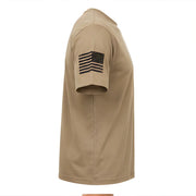 Sky Soldiers Short-Sleeve T-Shirt - SearchPify - Tan t-shirt with American flag patch on sleeve against a white background