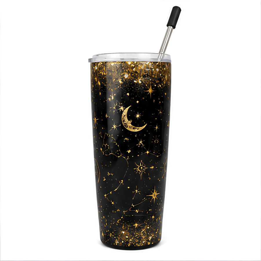 20 oz Constellation Tumbler - SearchPify - Elizabeth’s Jewelry & Creations Tumbler with celestial design featuring stars and a moon on a black background