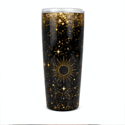 20 oz Constellation Tumbler - SearchPify - Elizabeth’s Jewelry & Creations Black tumbler with gold star and sun design on a white background