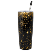 20 oz Constellation Tumbler - SearchPify - Elizabeth’s Jewelry & Creations Black tumbler with gold star and moon design on a white background