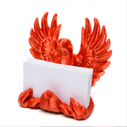 3D-Printed Business Card Holder - SearchPify - Red eagle-shaped holder with a white card on a white background