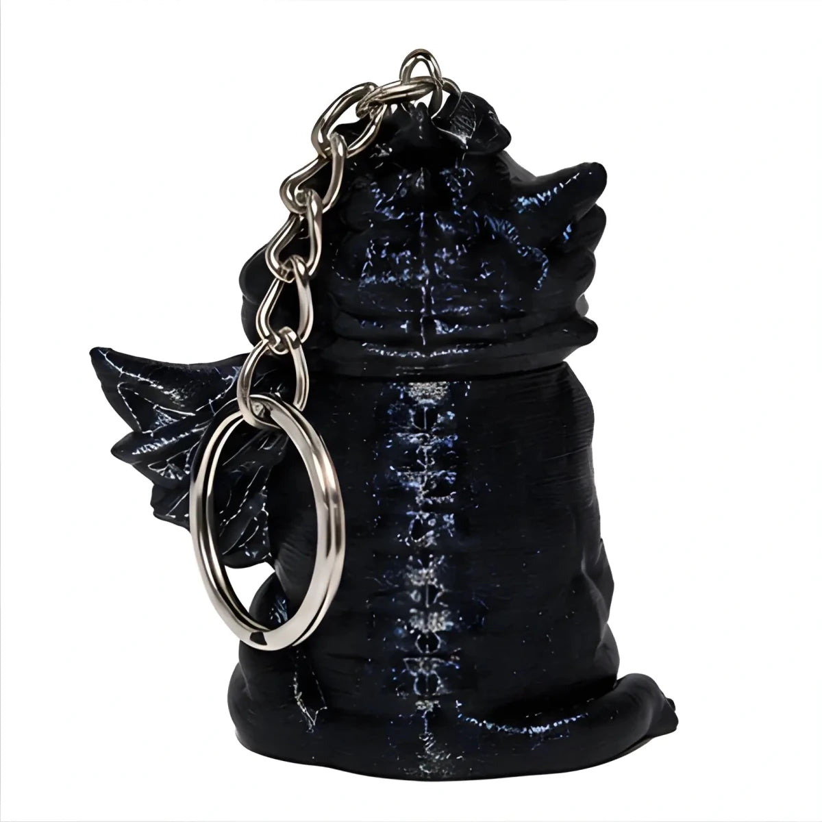 3D-Printed Dragon Keychain Storage Container - SearchPify - Black cat-shaped keychain with a chain on a white background