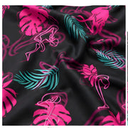 Electric Flamingo Youth/Teen Golf Polo - SearchPify - Fabric with pink flamingo and green leaf pattern on black background