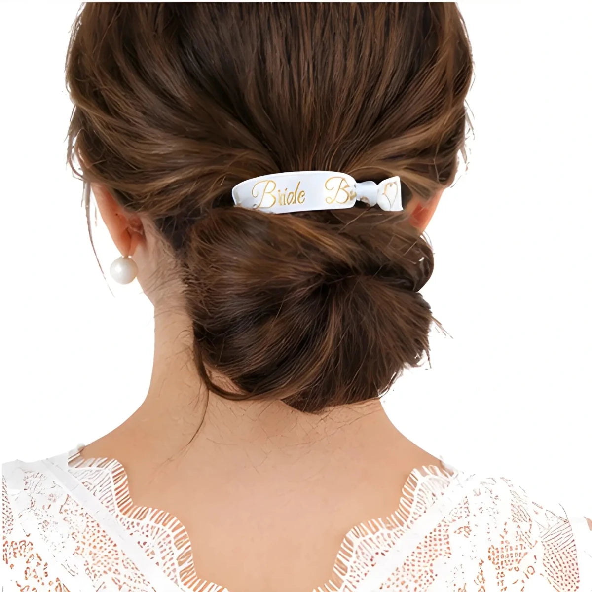 Bridal Hair Tie - White and Gold Bride - SearchPify - Bridal Hair Tie - White and Gold Bride