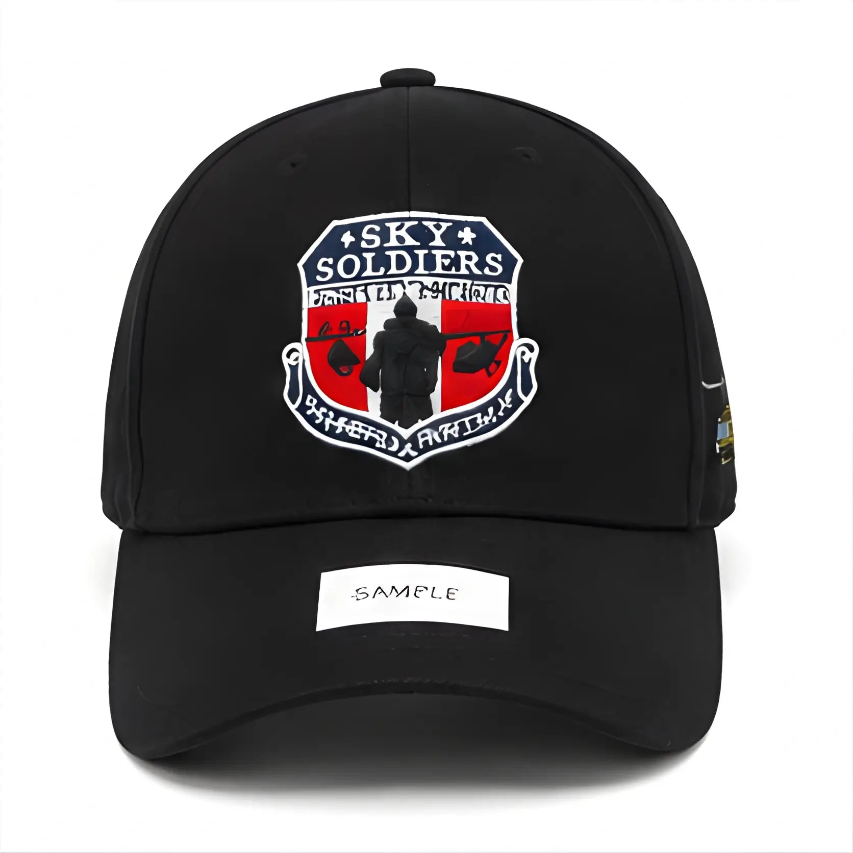 Black cap with 'Sky Soldiers' logo on a white background