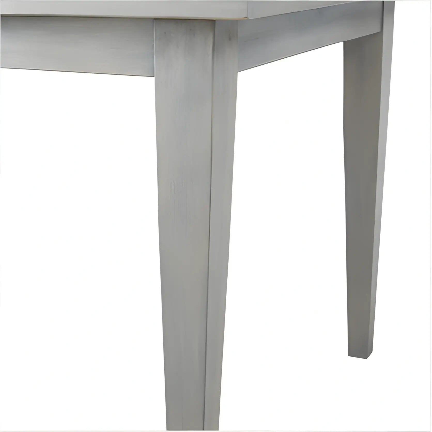 Close-up of a gray metal table leg on a white background