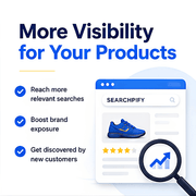 SearchPify Coins - SearchPify - Promotional graphic for SearchPify with text about product visibility and benefits.